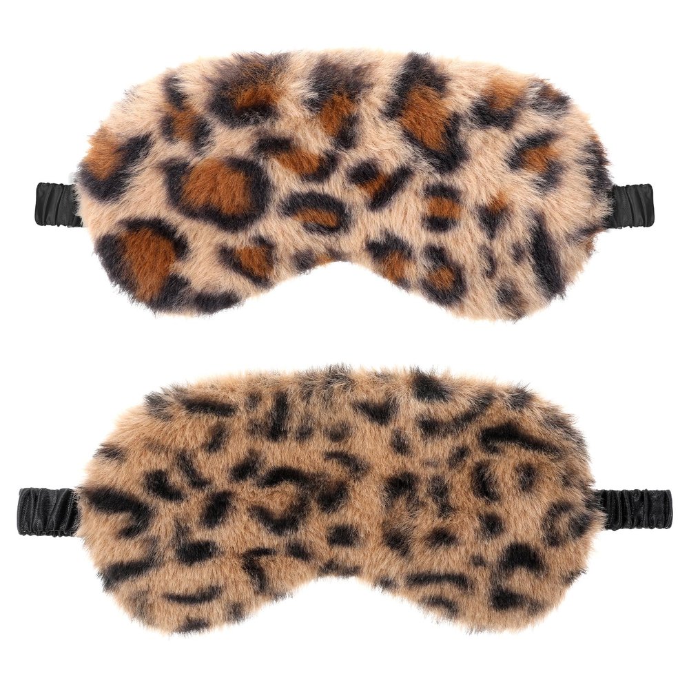 2 Pcs Plush Leopard Eye Mask Soft Sleeping Blindfold Eye Cover Comfortable Furry Faux Fur Sleeping Mask Satin Nap Night Eyeshade Cover for Women Men Gift (Brown, Coffee)