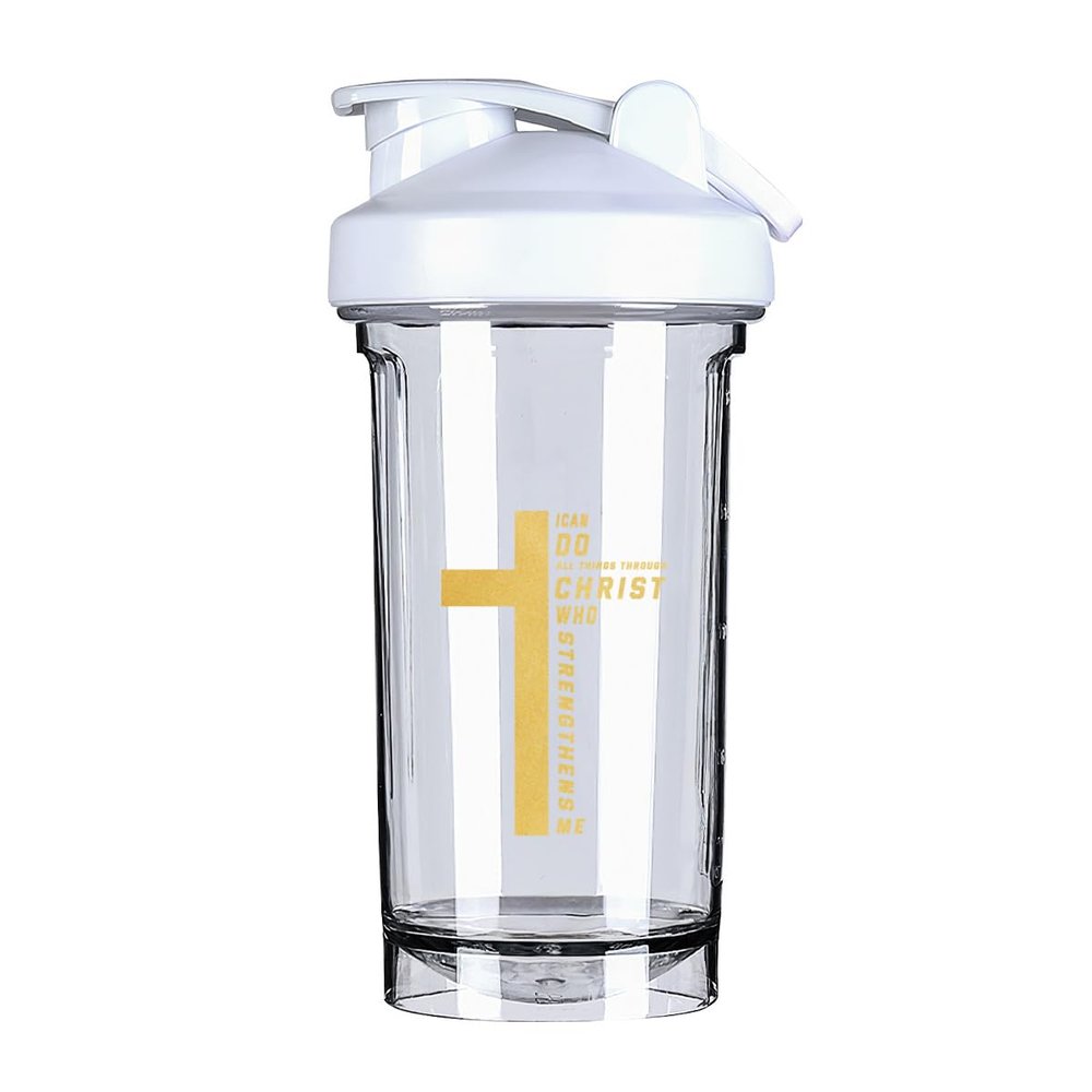 Christian Christ Jesus Cross 18 Ounce Shaker Cup,Fashion Theme Pattern Shaker Bottle Leak-proof Workout Shake Bottles 500ML/18 oz Perfect for Pre Workout White 0