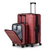 2 Pieces of Luggage, Suitcases, Luggage Set, Silicone Handles, Front Opening, Stylish Stripes, Silent Wheels, Spinner Wheels, Interior Organization, TSA Combination Lock, 20/28 Inches, Burgundy view 3