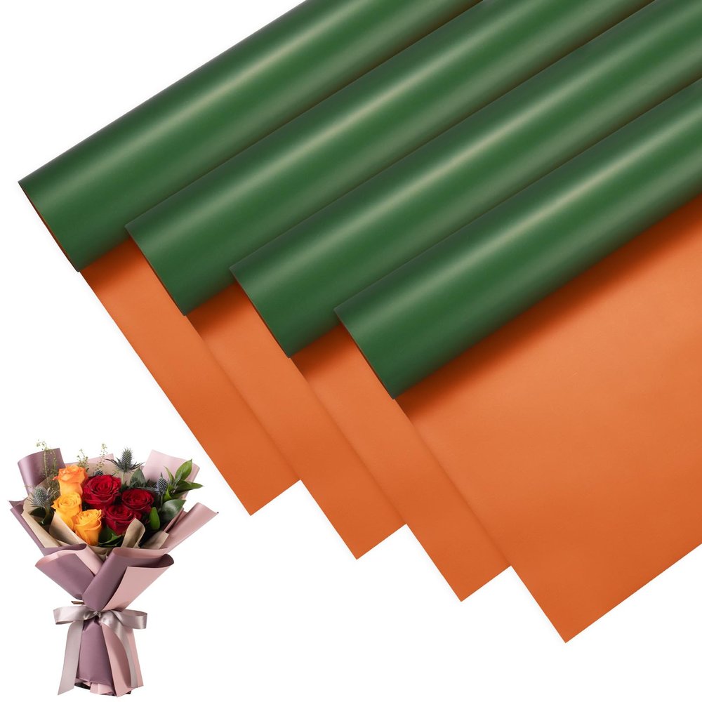 M METERXITY 20 Sheets Flower Wrapping Paper Bouquet 23 Inch Double-Sided Bronze & Turquoise BOPP Waterproof Floral Wrapping Paper Flower Packaging DIY for Wedding/Party/Gift Bouquet Wrap Paper
