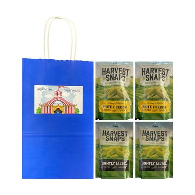 Big Top Deals USA Custom Bundle Snaps Veggie Chips - Lightly Salted & White Cheddar, 4-Pack (2 Bags of Each Flavor) - 5.25x3.2x8 Blue Paper Bag Packaging