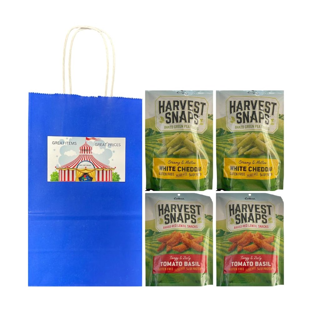 Big Top Deals USA Blue Paper Bag Multipack - Snaps Veggie Chips Tomato Basil & White Cheddar, 2 Each Flavor, 4-Pack (5.25x3.2x8 Inches) Custom Bundle