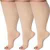 (3 Pairs) Toeless Compression Socks for Women and Men 15-20mmHg - Support Stockings for Post Surgery Recovery, Varicose Veins Circulation, Swelling, Lymphedema, Diabetic, Pregnancy - Beige, Large view 1