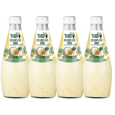 POCAS Toucan Coconut Milk Drink with Nata De Coco (9.8 oz 4 pack, Pineapple)