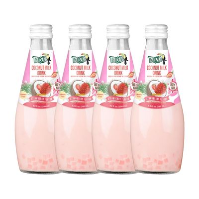 POCAS Toucan Coconut Milk Drink with Nata De Coco (9.8 oz 4 pack, Strawberry)