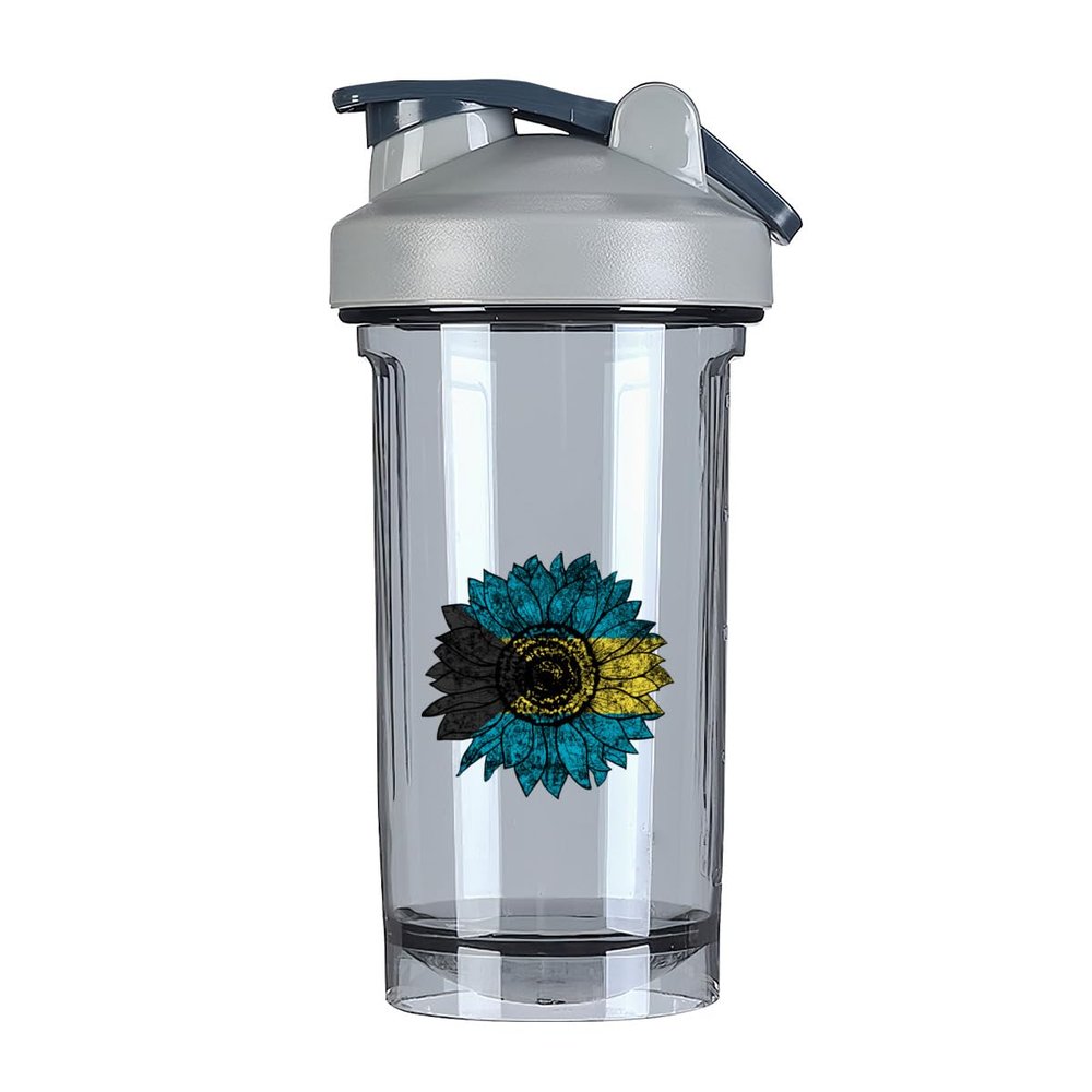 Vintage Sunflower Bahamas Bahamian Flag 18 Ounce Shaker Bottle Drink Mixer Leak-proof Pre Workout Protein Shakes Meal Replacement Shakes Bottles 500ML/18 Oz Gray