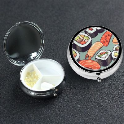 Round Pill Box 3 Compartment Medicine Pill Case Sushi Pill Box for Purse Pocket Waterproof Metal Pill Container Portable Pill Holder Mini Pill Organizer for Travel or Daily