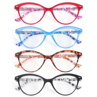 KoKoBin Reading Glasses Cat Eye 2.75 with 4 Pair Comfort Spring Hinges Fashion Ladies Eyeglasses