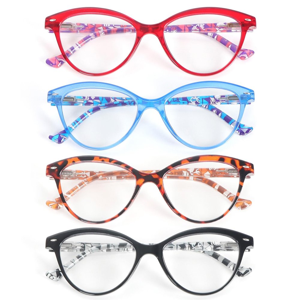 KoKoBin Reading Glasses Cat Eye 2.75 with 4 Pair Comfort Spring Hinges Fashion Ladies Eyeglasses