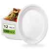 100 Pcs Compostable Oval Paper Plates 12 Inch - Heavy Duty Bagasse Platters - Biodegradable White Plates,Eco-Friendly Disposable Dinner Platters for BBQ,Picnic,Wedding,Party,Thanksgiving,Christmas view 1