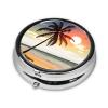 Palm Tree On Beach Round Pill Box Portable Metal Pill Case 3 Compartment Small Travel Pill Organizer Cute Vitamins Holder Organizer for Purse Pocket view 3