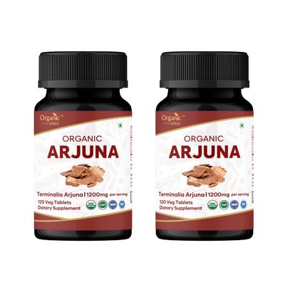 ORGANIC SPREE Arjuna 120 Tablets - USDA Organic Arjuna (Terminalia arjuna) Bark Supplement for Heart Health & Daily Wellness* - Pack of 2