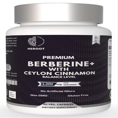 Heroot Premium Berberine with Ceylon Cinnamon Capsules, 60 Count, Vegetarian, Non-GMO, Gluten Free, Certified Organic