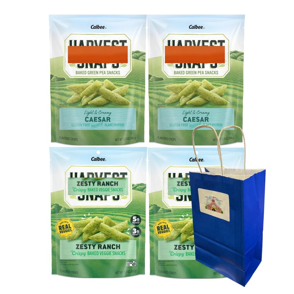 Big Top Deals USA Blue Paper Bag Multipack 4-Pack of Snaps Veggie Chips Zesty Ranch & Caesar Flavors (2 Each Flavor, 5.25x3.2x8) Custom Bundle