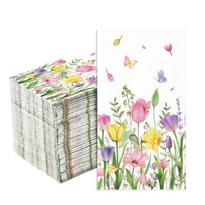 100Pcs Spring Floral Paper Napkins 3 Ply Watercolor Tulip Flower Guest Napkins Disposable Tulip Decorative Hand Towel for Bathroom Mothers Day Wedding Bridal Shower Birthday Tea Dinner Party Supplies