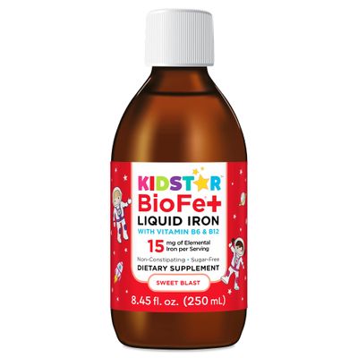 BioFe+ Iron Liquid for The Family, No Sugar, 8.45 Fl. Oz., 15mg Elemental Iron, Non-Constipating, Sweet Blast