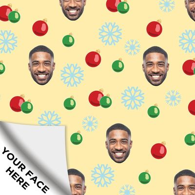 JAM Paper Custom Printed Matte Christmas Wrapping Paper Sheets - Personalized Face Image - 20" x 28" - Light Yellow - 5 Sheets Per Pack