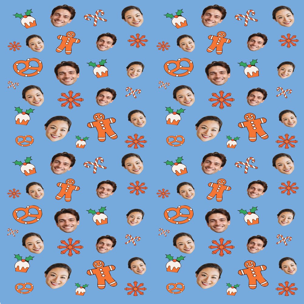 JAM Paper Custom Printed Glossy Christmas Wrapping Paper Roll - Personalized Face Image - 43 Sq Ft - Blue - Roll Sold Individually