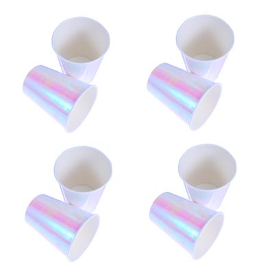 16pcs Rainbow Film Paper Cups Disposable Cups for Birthday Parties Wedding Events Banquet Safe Tableware