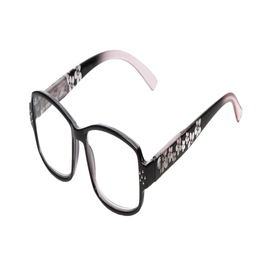 Calabria Clara Blue Light Reading Glasses 3.00 Black Silver Floral Womens Computer Readers Anti Blu-Ray Clear Gaming TV Work
