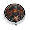Pirate Captain Round Pill Box Portable Metal Pill Case 3 Compartment Small Travel Pill Organizer Cute Vitamins Holder Organizer for Purse Pocket view 2