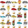 30Pcs Race Car Cupcake Toppers Glitter Racing Car Cupcake Toppers Sticks Checkered Racing Birthday Party Decorations for Race Car Theme Birthday Party Baby Shower Supplies view 2
