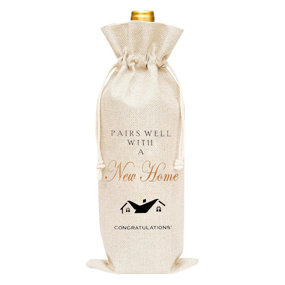 Housewarming Gift Wine Bag for Women Men Neighbors New Home Gifts for Family Best Friend Going Away Gifts for Friends Besties House Warming Gifts for Homeowners Clients New Home Wine Bottle Gift Bag