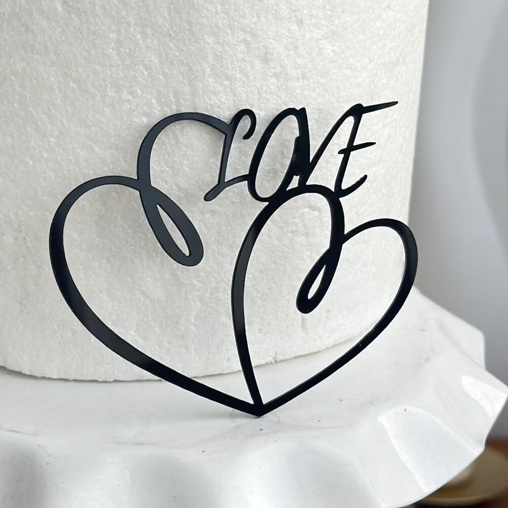10 Pcs Black Acrylic Love Cake Toppers Valentine Cake Decorations for Valentine's Day Anniversary Cake Side Decorations