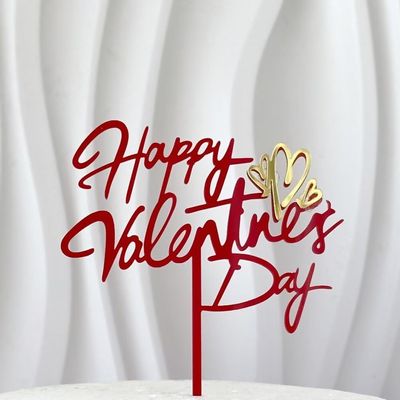 10 Pcs Happy Valentine's Day Red Cake Toppers Acrylic Cake Topper Cupcake Toppers for Valentine's Day Cake Desserts Decorations