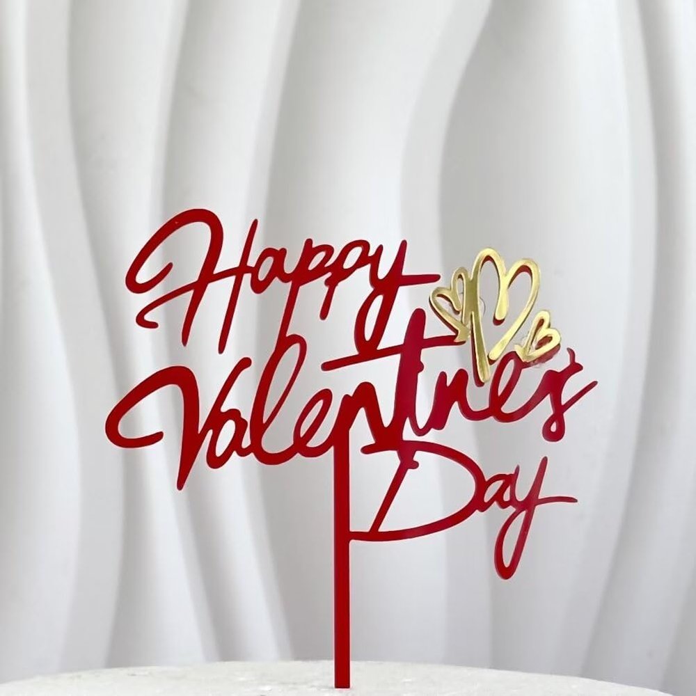 10 Pcs Happy Valentine's Day Red Cake Toppers Acrylic Cake Topper Cupcake Toppers for Valentine's Day Cake Desserts Decorations