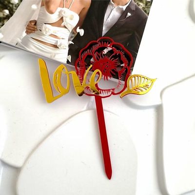 10 Pcs Love Rose Red Cake Toppers Acrylic Cake Topper Cupcake Toppers for Valentine's Day Cake Desserts Decorations
