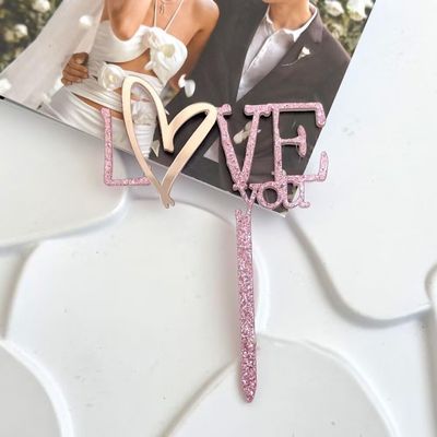 10 Pcs Love You Pink Cake Toppers Acrylic Cake Topper Cupcake Toppers for Valentine's Day Cake Desserts Decorations
