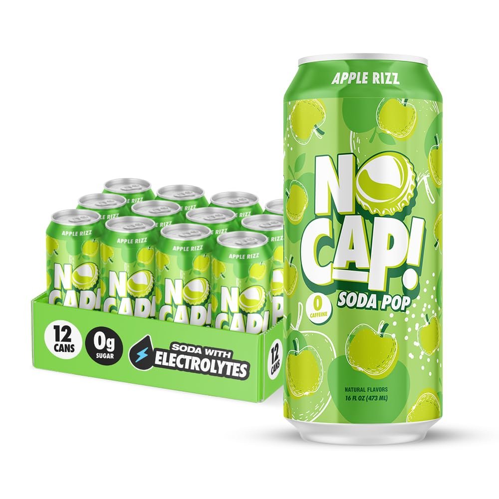 No Cap! Healthy Soda Alternative, Natural Allulose, Zero Sugar, Zero Calorie, Caffeine Free, | Hydrating Electolytes, Natural Flavors 16 oz. (Apple)