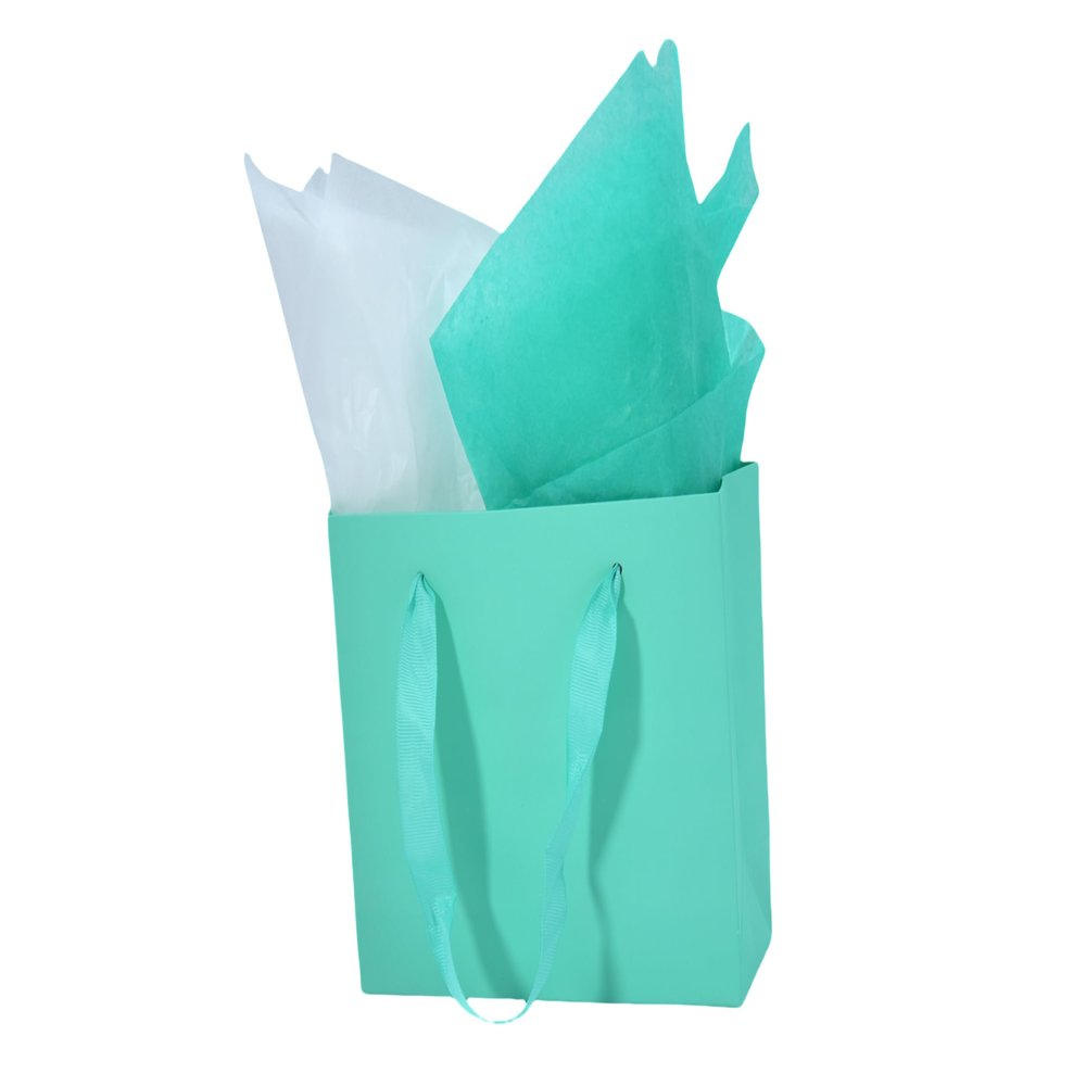 JUNESHE Small Teal Gift Bags with Tissue Paper, 4 PK, 7.1x5.9x2.7 IN
