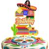 Mexican Cake Topper Kids 2nd Fiesta Themed Happy Birthday Sombrero, Picado, Paper, Cactus, Serape Decorations for Boys and Girls Birthday Party, Mexican Party Number Decorations view 1