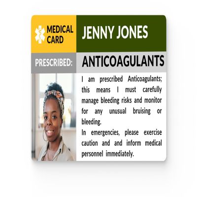 Anticoagulant Medical ID with Photo Emergency Medical Alert for Blood Thinners Personalized and Double-Sided Essential for Safety and Health Management