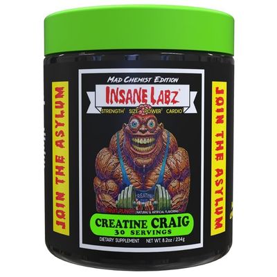 Insane Labz Creatine Craig - Flavored Creatine Monohydrate Supplement for Muscle Gain, Strength and Performance with Vitamin D, Taurine and OxyGold (30 Servings (Pack of 1), Fruit Punch)