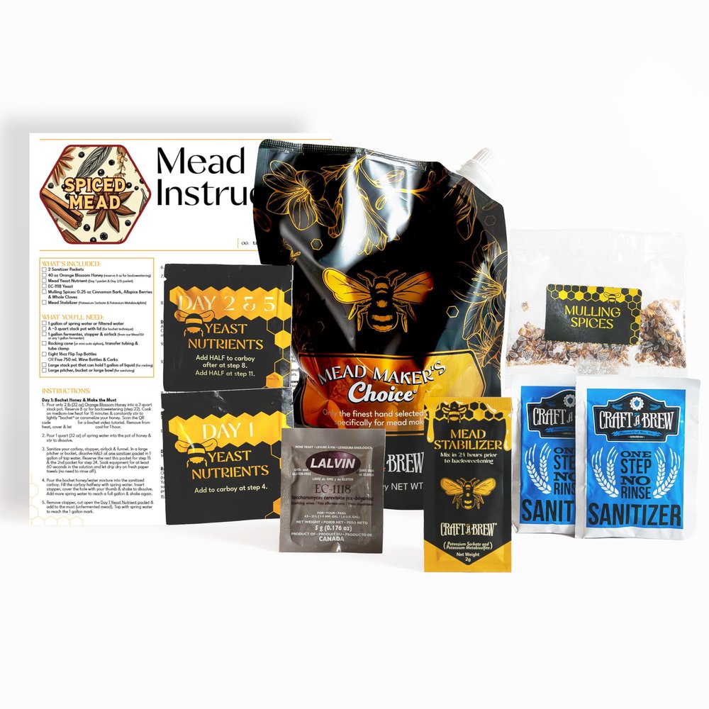 Craft A Brew - Mead Makers Choice - Spiced Mead Recipe Kit - Ingredients & Instructions for Mead Fermentation & Backsweetening With Orange Blossom Honey - Makes 1 Gallon Still Mead