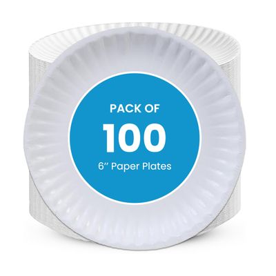 Perfectware- 6" Uncoated Paper Plates for Daily Use/Crafts/Events and Much More -Pack of 100ct