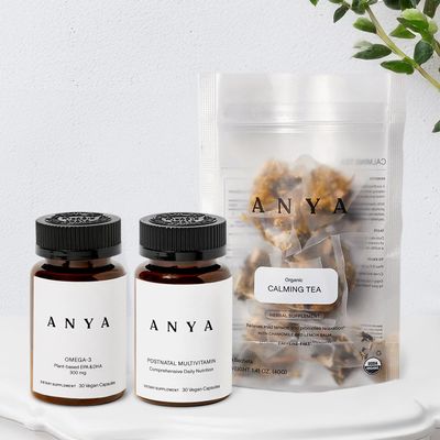 ANYA Multivitamin + Calming Tea Bundle Postpartum Essentials for Women, Postnatal Supplements Postpartum Essentials, Calm Relaxing Tea 20ct
