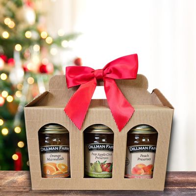 Dillman Farm All Natural Premium Preserves Giftboxes (Pear Apple Chai Preserves, Peach Preserves, Orange Marmalade)-Gluten-Free, Non-GMO, Vegan, Kosher, Eco-Friendly, Preservative Free, Corn Syrup Free - Made in USA, 16oz each. Gourmet Holiday Gifts,