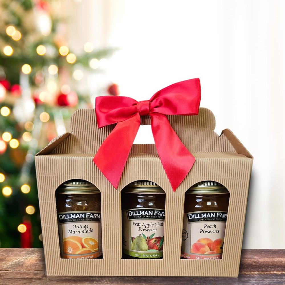 Dillman Farm All Natural Premium Preserves Giftboxes (Pear Apple Chai Preserves, Peach Preserves, Orange Marmalade)-Gluten-Free, Non-GMO, Vegan, Kosher, Eco-Friendly, Preservative Free, Corn Syrup Free - Made in USA, 16oz each. Gourmet Holiday Gifts,