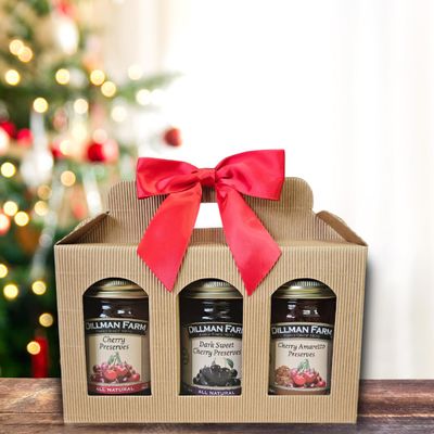 Dillman Farm All Natural Premium Preserves Giftboxes (Cherry Preserves, Dark Sweet Cherry Preserves, Cherry Amaretto)-Gluten-Free, Non-GMO, Vegan, Kosher, Eco-Friendly, Preservative Free, Corn Syrup Free - Made in USA, 16oz each. Gourmet Holiday Gift