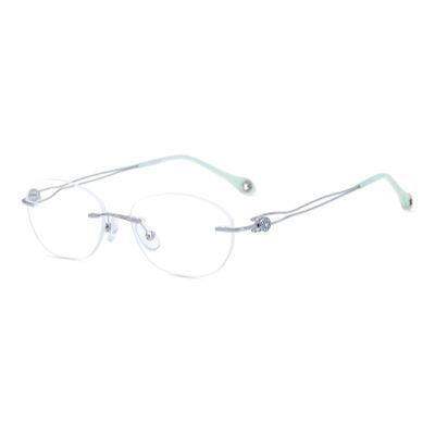 HELES Women Oval Rimless Reading Glasses Polycarbonate UV+420cut Blue Light Blocking Computer Reading Glasses, Anti-Glare-A2 Silver||+2.00 Strength