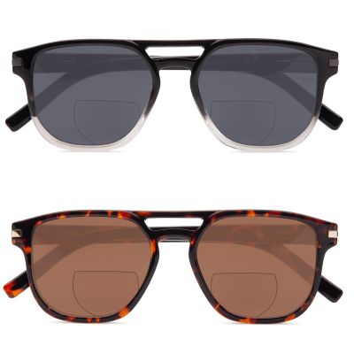 LianSan 2 Pack Premium Bifocal Sunglasses for Men Women,Stylish Clear Top Sun Readers with UV 400 Protection 52/19/145(Multicolor,2.50x)