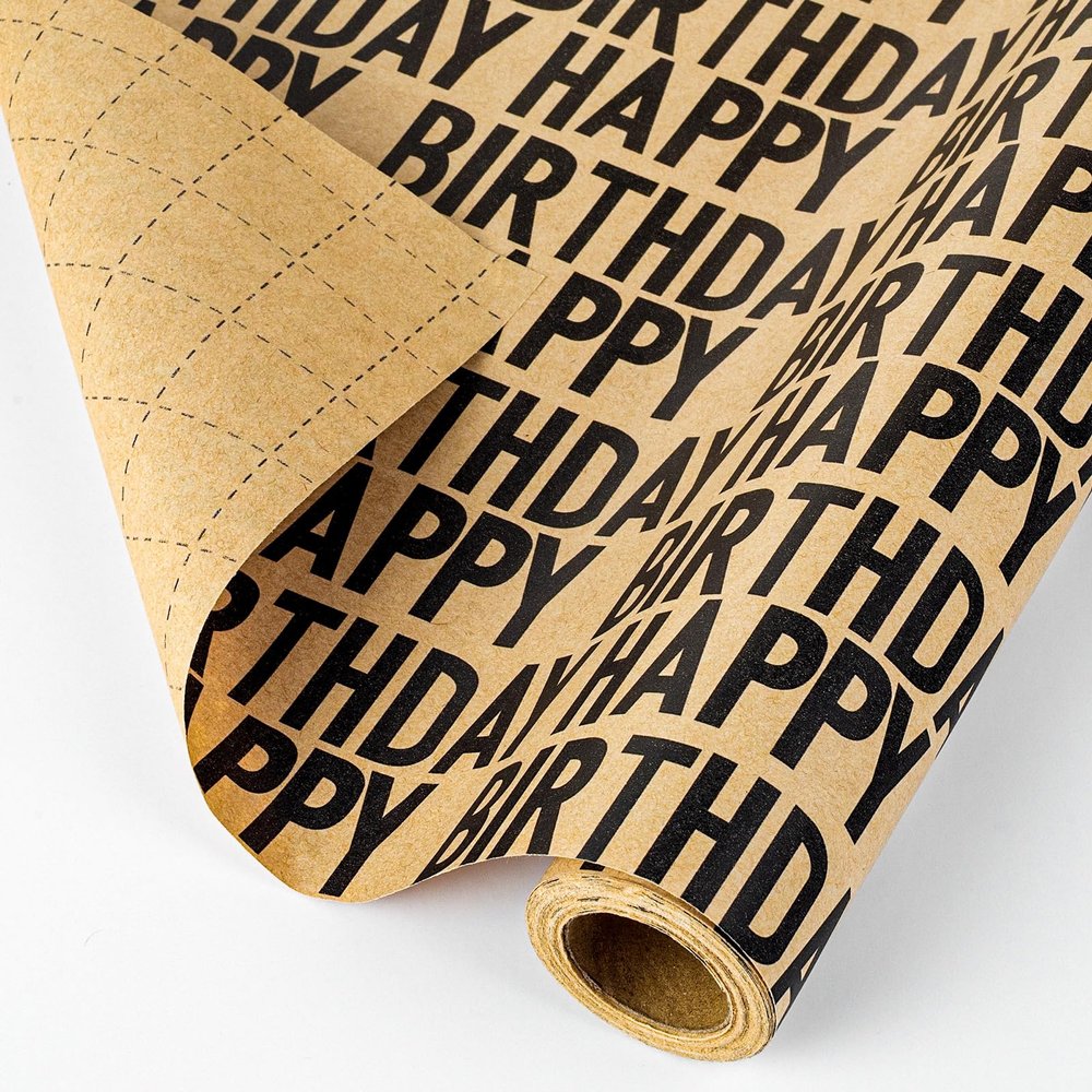 Yarcony Birthday Kraft Wrapping Paper Roll, Mens Gift Wrapping Paper - 17 Inch x 33 Feet - Vintage Style Brown Black Happy Birthday Gift Wrap Thick Present Sheet for Holiday, Party, Father's Day