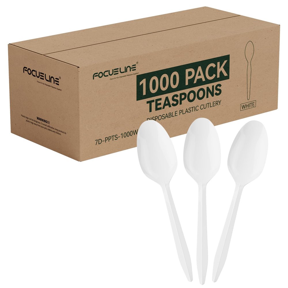 FOCUSLINE 1000 Pack Plastic Teaspoons White, Disposable Spoons Bulk, Heat Resistant Disposable Spoons for Take out Restaurants, Family Gatherings, Outdoor Activities