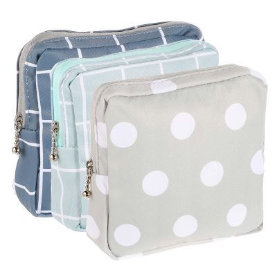 3 PCS Sanitary Pad Storage Bag Portable Period Bag for Teen Pads/Sanitary Napkins/Tampons, Sanitary Napkin Storage Bag First Period Gifts for School, Daily Hygiene Bag Travel Containers(Grey, Blue)