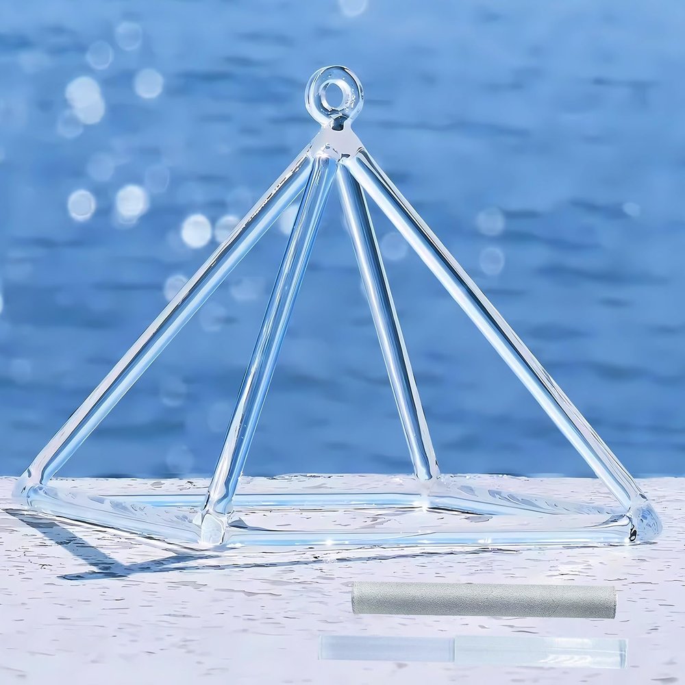 KKNSYW Quartz Crystal Singing Pyramid 6-12 inch, Sound Healing Meditation Healing Musical Instrument Prayer and Stress Reduction(12 inch)