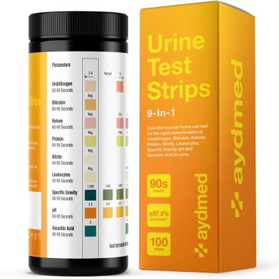 100 x AYDMED 9-in-1 UTI Test Strips | 9 Parameter Urine Test Strips for Leukocytes, Nitrite, Specific Gravity, pH, Protein, Urobilinogen, Bilirubin, Ketone & Ascorbic Acid | FSA & HSA Eligible